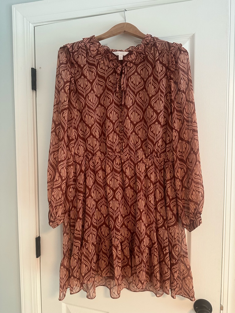 Lauren Conrad Size Xxl Rust Floral Tiered Long-Sleeve Dress